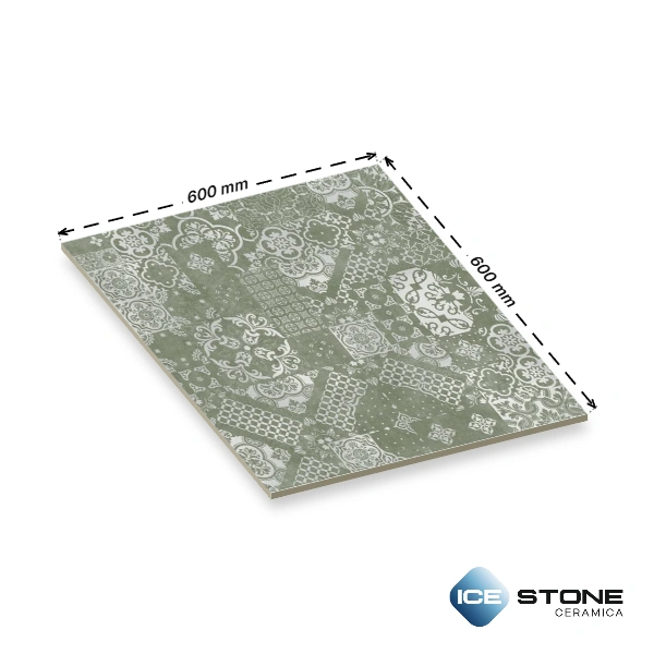 Olive Green Moroccan Patchwork Pattern Matt Vitrified Parking Tile 2x2 ft - Plain 170 - Image 4