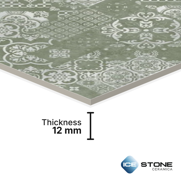 Olive Green Moroccan Patchwork Pattern Matt Vitrified Parking Tile 2x2 ft - Plain 170 - Image 3
