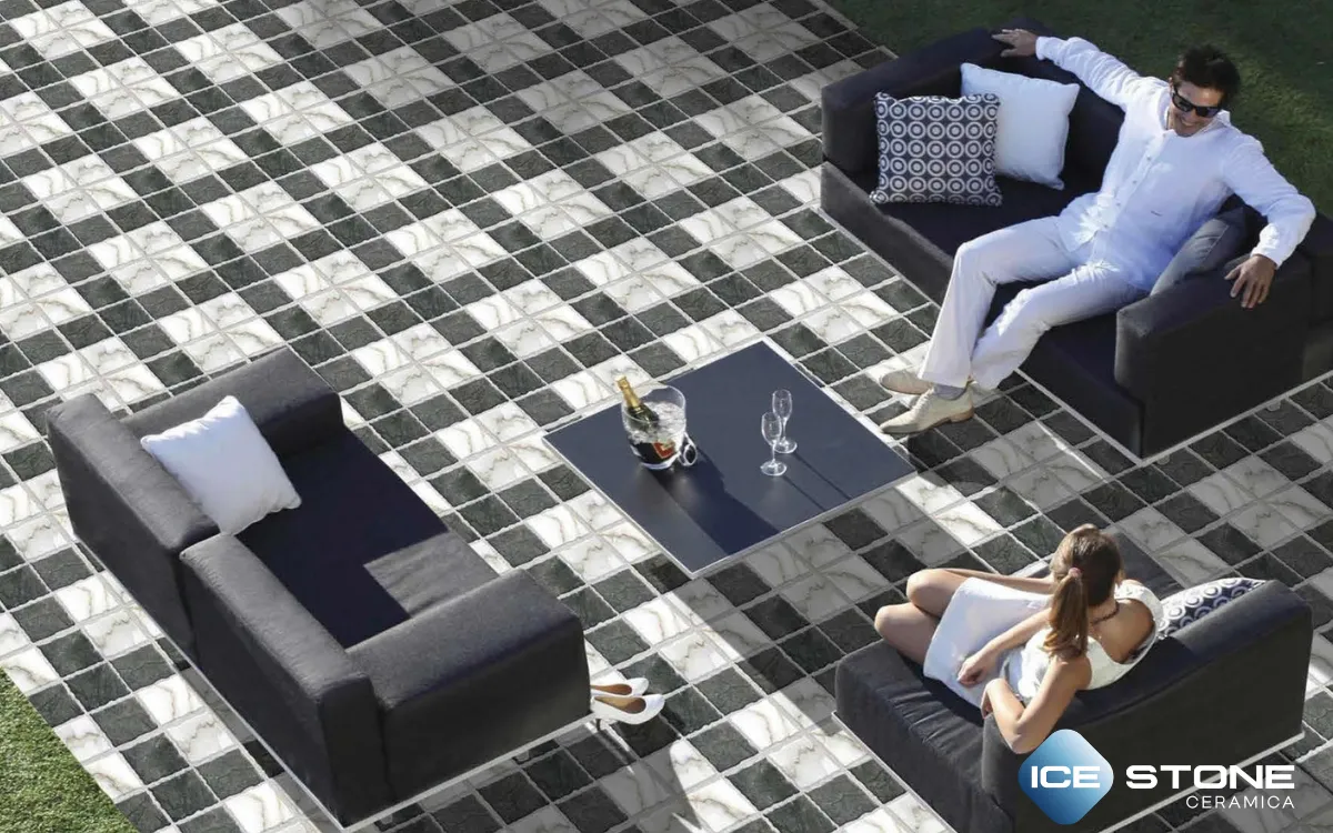 Grey White Stone Block Pattern Matt Vitrified Parking Floor Tile 16×16 inch – 2063 - Image 2