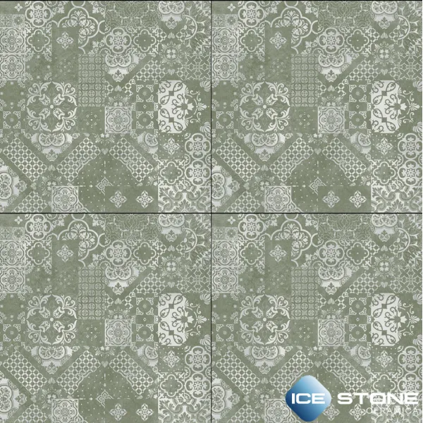 Olive Green Moroccan Patchwork Pattern Matt Vitrified Parking Tile 2x2 ft - Plain 170 - Image 2