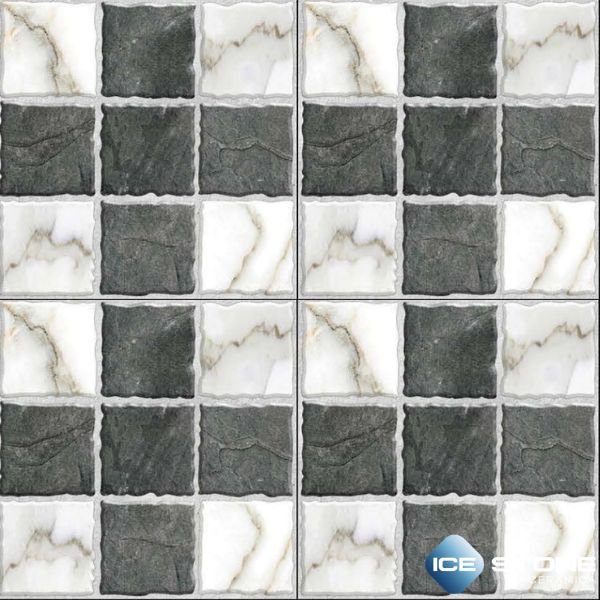 Grey White Stone Block Pattern Matt Vitrified Parking Floor Tile 16×16 inch – 2063 - Image 3
