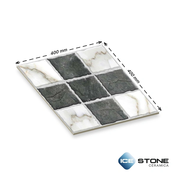 Grey White Stone Block Pattern Matt Vitrified Parking Floor Tile 16×16 inch – 2063 - Image 5