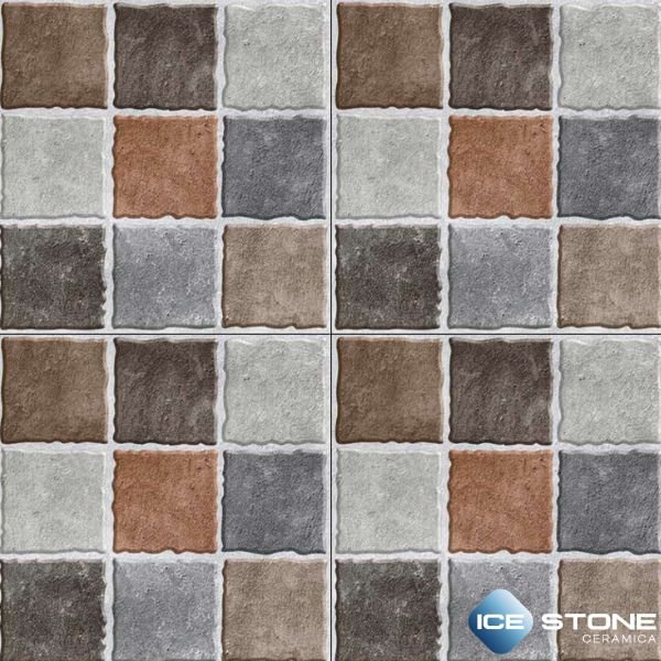 Brown Grey Stone Block Pattern Matt Vitrified Parking Floor Tile 16×16 inch – 2065 - Image 3