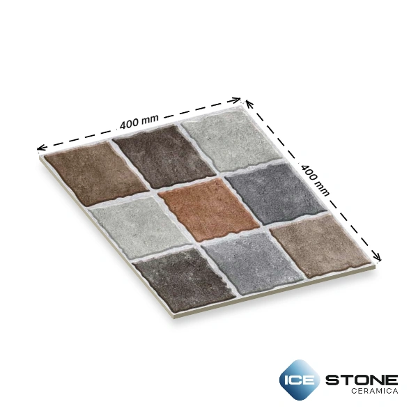 Brown Grey Stone Block Pattern Matt Vitrified Parking Floor Tile 16×16 inch – 2065 - Image 5