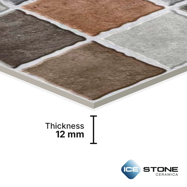 Brown Grey Stone Block Pattern Matt Vitrified Parking Floor Tile 16×16 inch – 2065 - Image 4