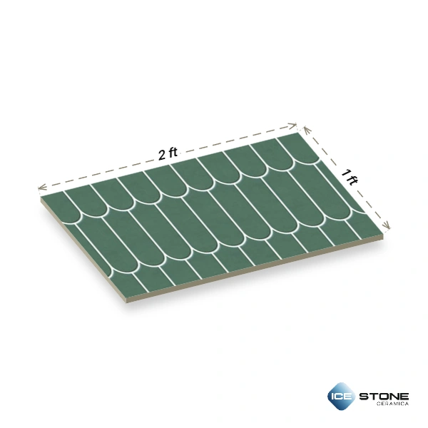 Green Vertical Scale Texture Glossy Subway Ceramic Wall Tile 1×2 ft – 174-DK - Image 4