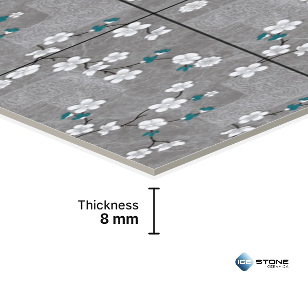 Grey White Teal Floral Highlighter Glossy Ceramic Wall Tile 1×2 ft – 1670-HL6 - Image 2