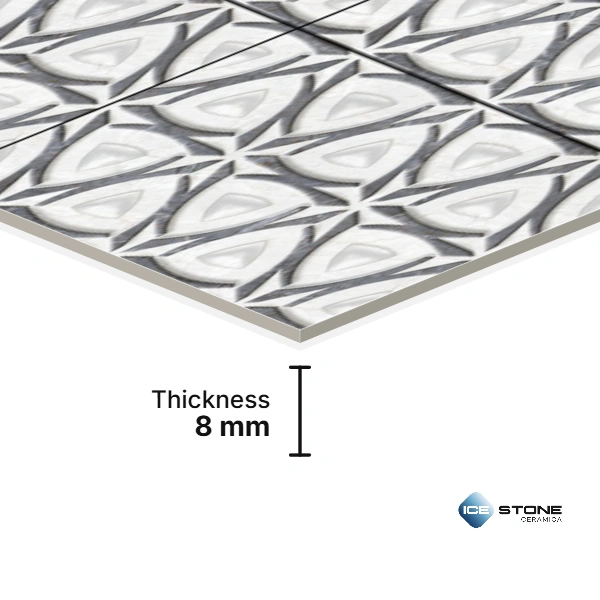 White Grey Floral Marble Highlighter Glossy Ceramic Wall Tile 1×2 ft – 1743-HL1 - Image 2