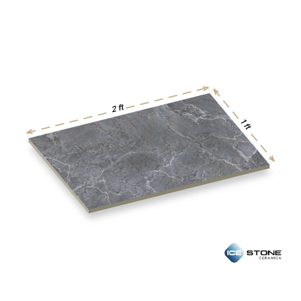 Grey Marble Plain Glossy Ceramic Wall Tile 1×2 ft – 1743-D - Image 3