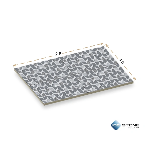 Grey Geometric Pattern Highlighter Glossy Ceramic Wall Tile 1×2 ft – 1824-HL1 - Image 3