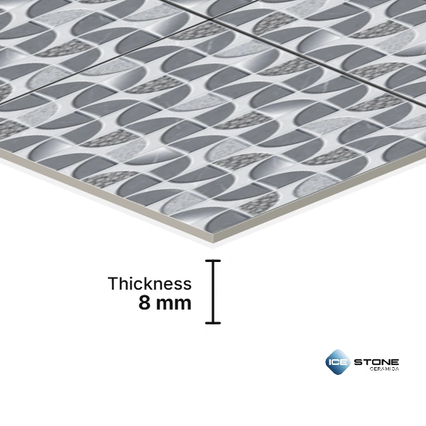 Grey Geometric Pattern Highlighter Glossy Ceramic Wall Tile 1×2 ft – 1824-HL1 - Image 2
