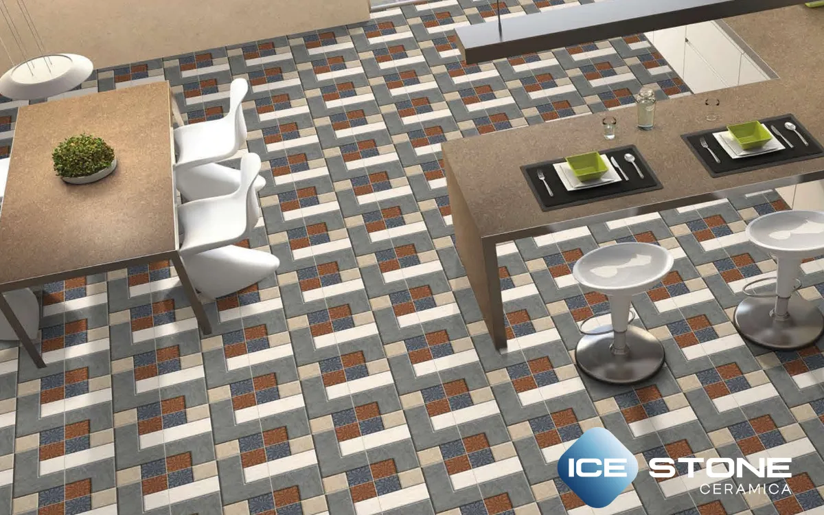 Grey Brown Decorative Geometric Pattern Matt Vitrified Parking Floor Tile 16×16 inch – 3154 - Image 2