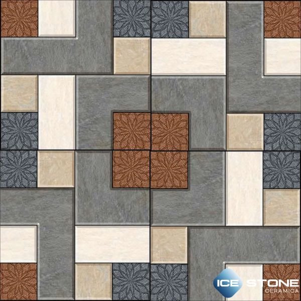 Grey Brown Decorative Geometric Pattern Matt Vitrified Parking Floor Tile 16×16 inch – 3154 - Image 3