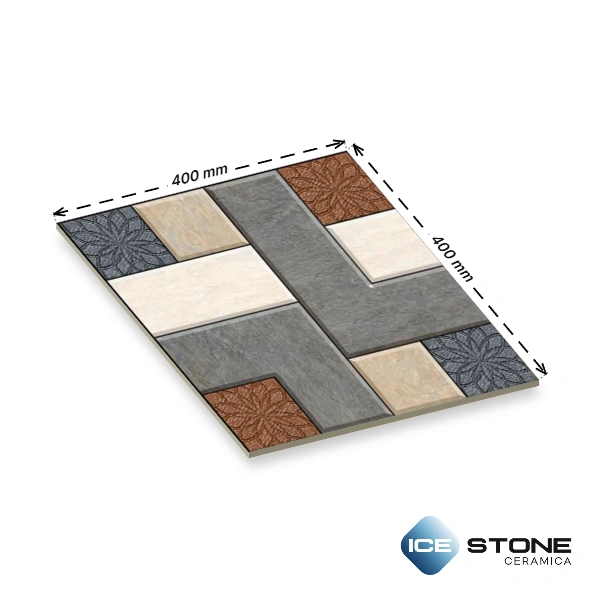 Grey Brown Decorative Geometric Pattern Matt Vitrified Parking Floor Tile 16×16 inch – 3154 - Image 4