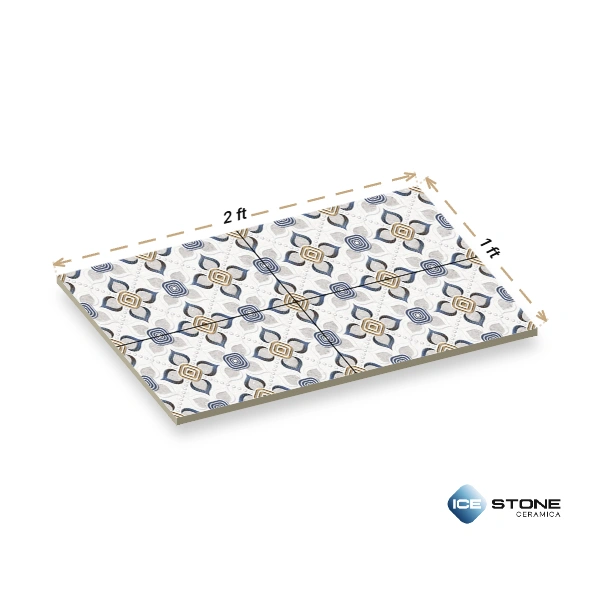 White Blue Gold Geometric Pattern Highlighter Glossy Ceramic Wall Tile 1×2 ft – 1988-HL1 - Image 3