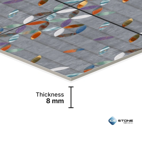 Grey Multicolor Leaf Pattern Matt Ceramic Wall Tile 1×2 ft – 2050-HL4 - Image 3