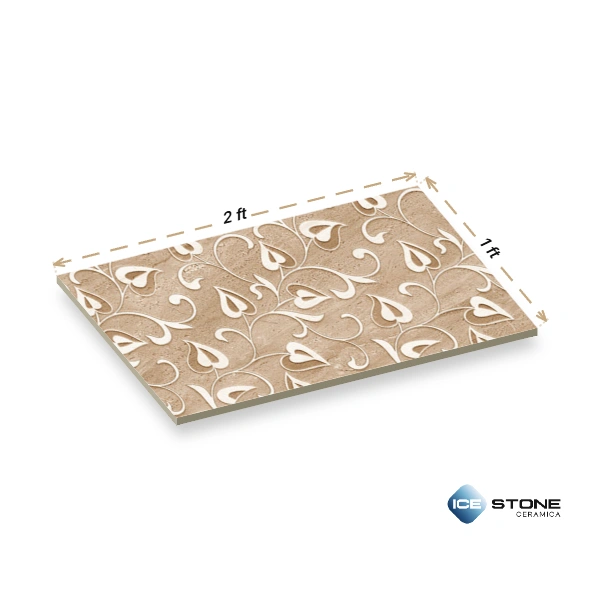 Beige Floral Marble Highlighter Glossy Ceramic Wall Tile 1×2 ft – 1643-HL4 - Image 3