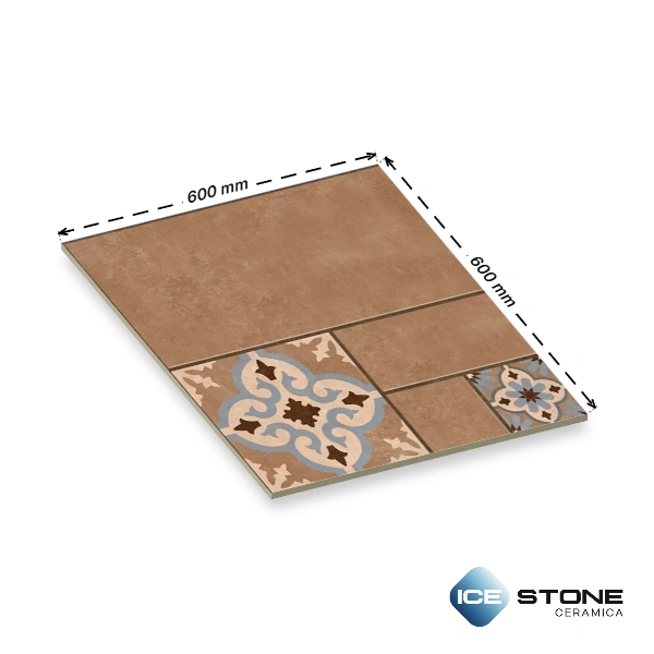 Brown Terracotta Floral Motif Pattern Matt Vitrified Parking Tile 2x2 ft - Castel Stone 113 - Image 3