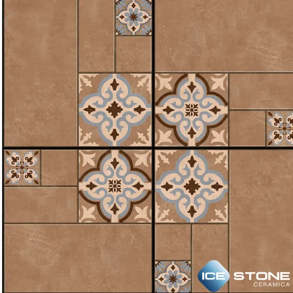 Brown Terracotta Floral Motif Pattern Matt Vitrified Parking Tile 2x2 ft - Castel Stone 113 - Image 2