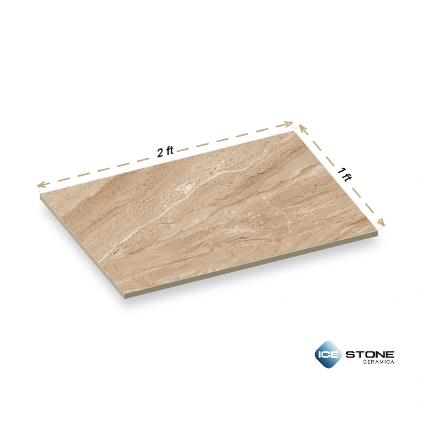BeigeBrown Marble Plain Glossy Ceramic Wall Tile 1×2 ft – 1643-D - Image 3