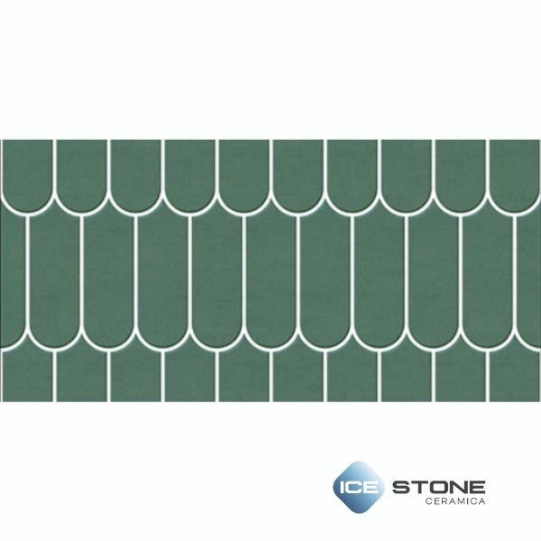 Green Vertical Scale Texture Glossy Subway Ceramic Wall Tile 1×2 ft – 174-DK - Image 3